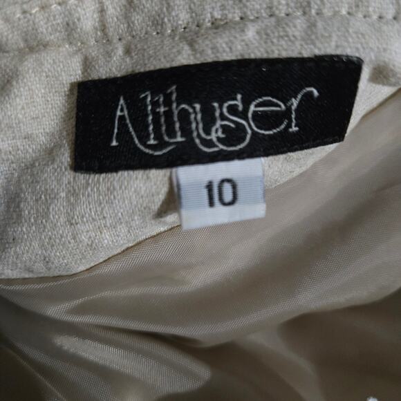 Vintage Althuser Linen Blend Blazer Jacket Beige Crop Tailored Shoulder Pads 10 - Picture 7 of 16